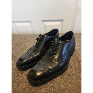 Vintage HARRIS Fatto a Mano Handmade Italian Black Leather Wingtip Firenze‎ US 9